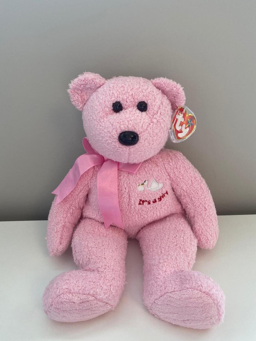 TY Beanie Buddy “It’s a girl” the Pink Bear Plush - Gender ReveaL (13.5 inch)